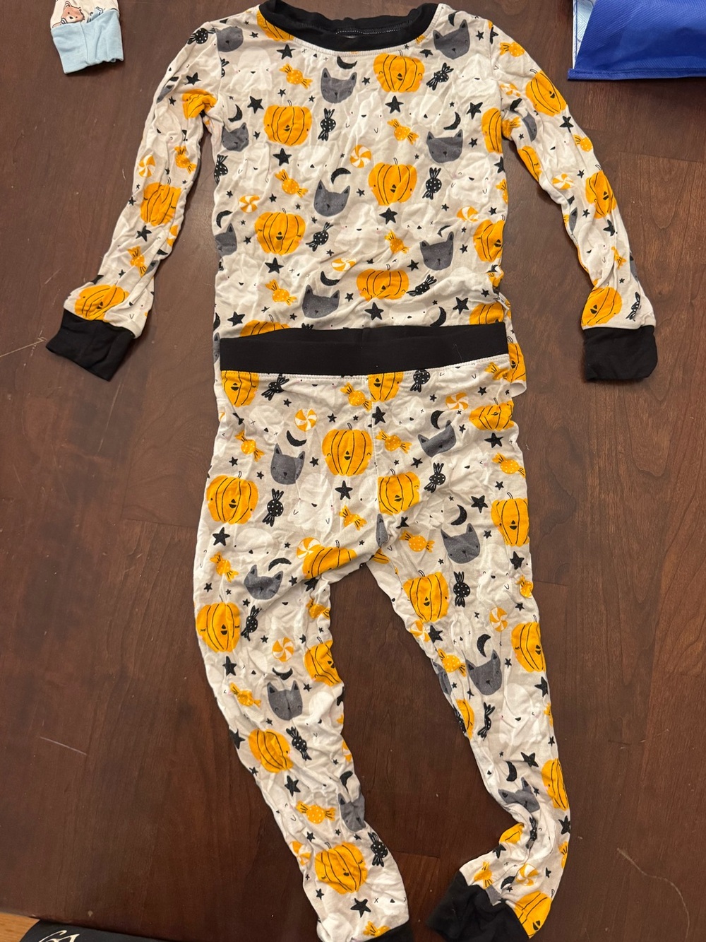 Little Sleepies Orange & Black Pumpkin and Cat Pajama Set
